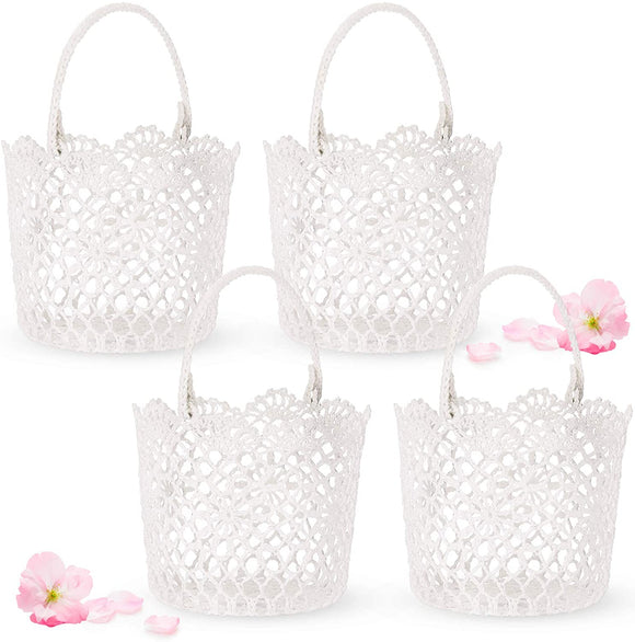 GEEDIAR White Basket Handle Wedding Flower Girl Baskets, 5.90 x 4.72 x 4.33 Inch