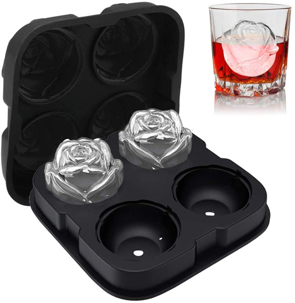GEEDIAR Ice Cube Tray, Rose Ice Cube Trays, 4 Cavity Silicone Rose Ice Ball Maker