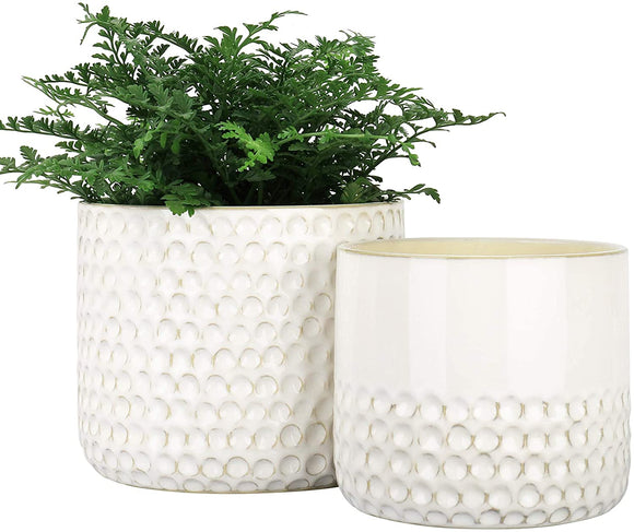 GEEDIAR Ceramic Planter Flower Plant Pots- 6.7+5.5 Inch Concave Dot Patterned Cylinder Flower Pot