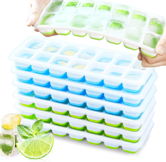 GEEDIAR Ice Cube Trays 6 PACK, Reusable Silicone 14-Ice Cube Trays with Spill-Resistant Removable Lid