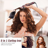 GEEDIAR Curling Wand with 3 Barrel Hair Waver, 5 in 1 Ceramic Curling Iron Set Curling Tongs Interchangeable Waver Curling Wand for Long /Short Hair