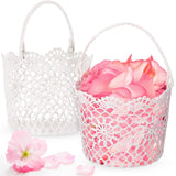 GEEDIAR White Basket Handle Wedding Flower Girl Baskets, 5.90 x 4.72 x 4.33 Inch