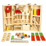 GEEDIAR Wooden Toolbox Kids Educational Toy DIY Construction Toolbox Pretend Toys 43pcs